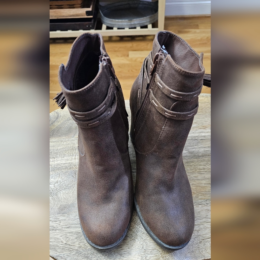 Sugar Brown Suede-Look Ankle Booties with Side Zipper